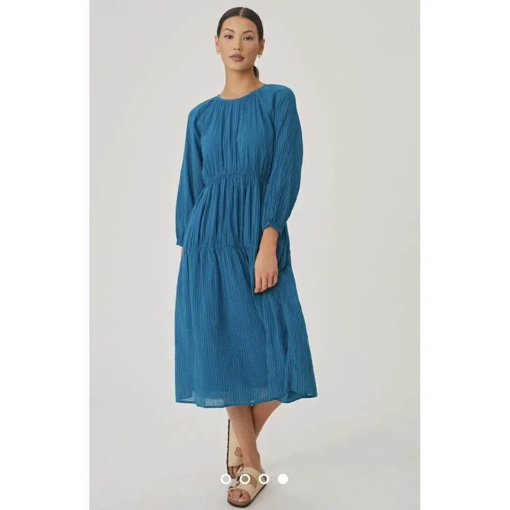 Anthropologie Sundry Stripe Dress Size 1 (Small) Long Sleeve Cotton‎ Midi Tiered